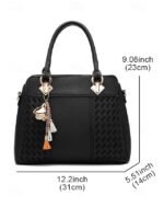 Women's Faux Leather Handbag with Tassel Charm and Textured - Image 9