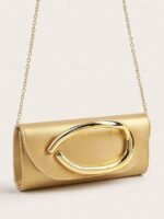 Women's Metallic Evening Clutch Bag with Gold Handle, - Image 5