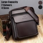 Men's Brown Faux Leather Crossbody Shoulder Bag with Front