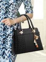 Women's Faux Leather Handbag with Tassel Charm and Textured - Image 3