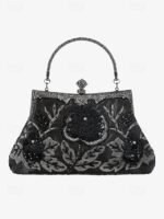 Women's Vintage Green Velvet Handbag with Beaded Floral - Image 14