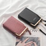 Women's Black Faux Leather Crossbody Bag with Gold Frame