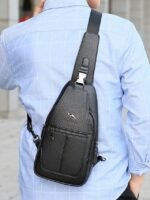 Men's Faux Leather Sling Chest Bag with USB Charging Port, - Image 6