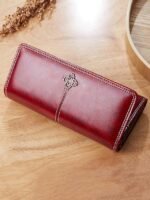 Women's Red Faux Leather Wallet with Multiple Card Slots - Image 3