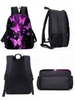 Girls Butterfly Print School Backpack 3-Piece Set with Insulated - Image 6