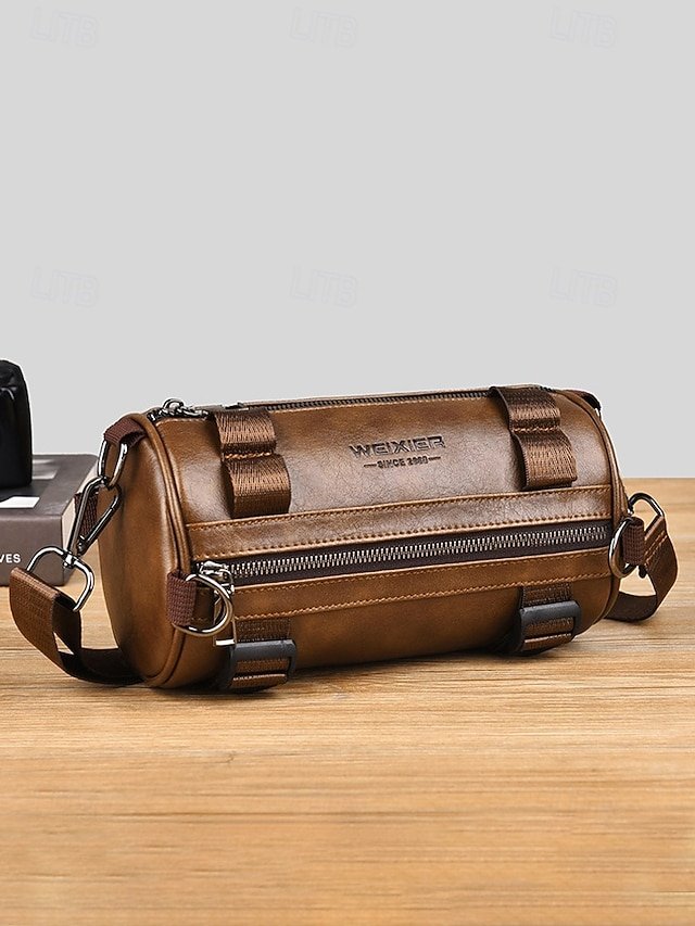 tratfb1768294972528 Men's Black & Brown Faux Leather Crossbody Bag – - Image 1