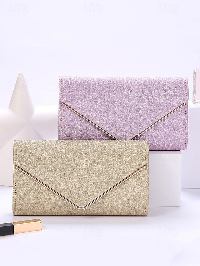 tydgjv1724324460100 Women's Gold Glitter Envelope Clutch with Chain Strap – - Image 1