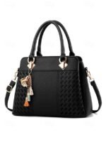 Women's Faux Leather Handbag with Tassel Charm and Textured - Image 4
