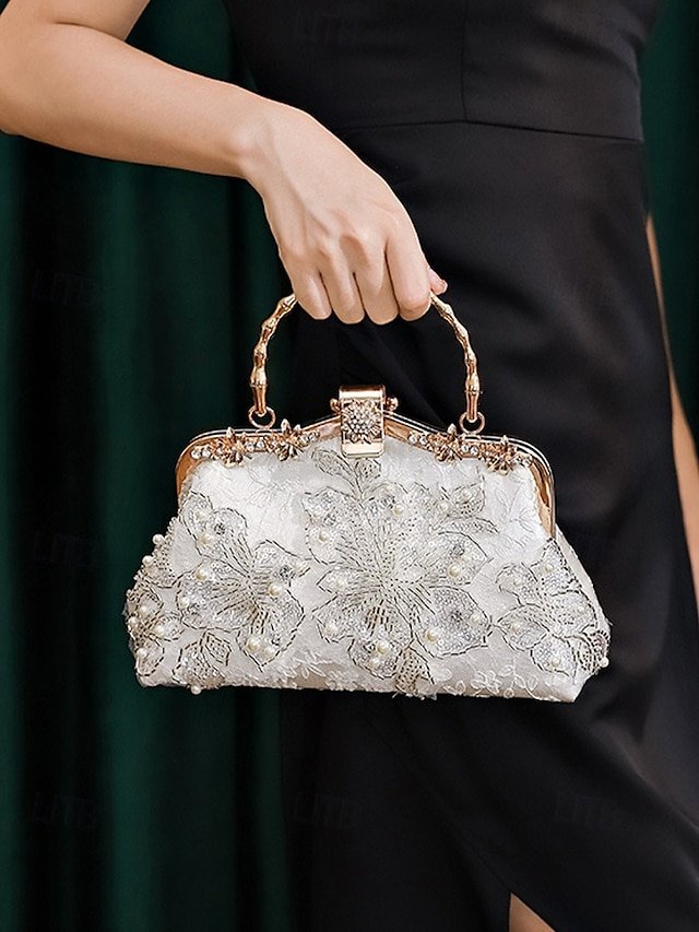 yxecsa1739964442809 Elegant White Lace Evening Handbag with Pearl and Floral - Image 1