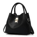 Women's Red Faux Leather Handbag with Gold Lock and Chain - Image 17