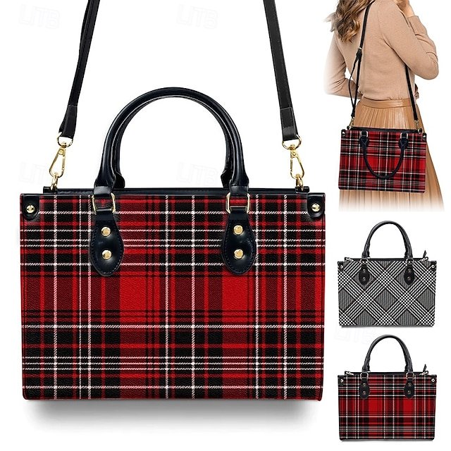 zktrrf1725613151551 Women's Red Tartan Plaid Handbag with Adjustable Strap – - Image 1